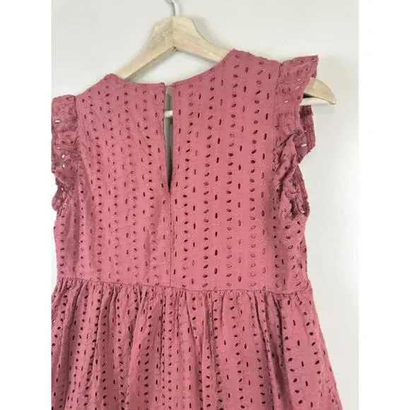 Mustard Seed Rust Eyelet Romper Dress Women’s S Terracotta Ruffle Boho Playsuit - Picture 8 of 16